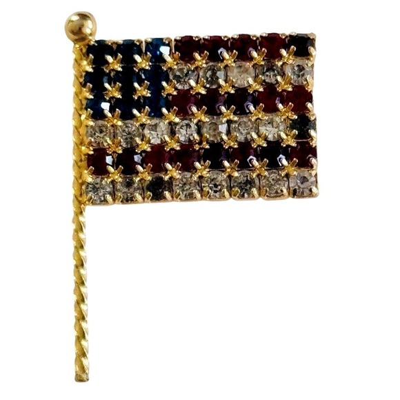 Hobe Jewelry - Hobe Signed USA Flag Pin Brooch VTG Crystal Rhinestone High End Estate Jeweled